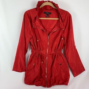 Red Raincoat with Drawstring Waist and Hood